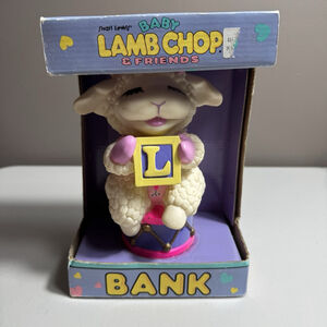 Vintage Baby Lamb Chop Bank in Box Shari Lewis & Friends 1990s Nursery Decor